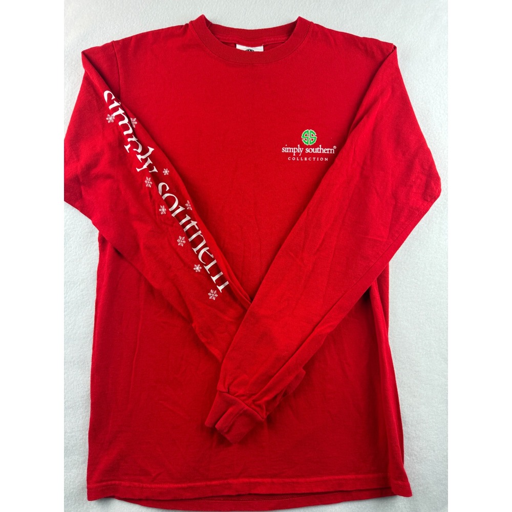 Simply Southern Red Long Sleeve Snowman Christmas T Shirt Women Small